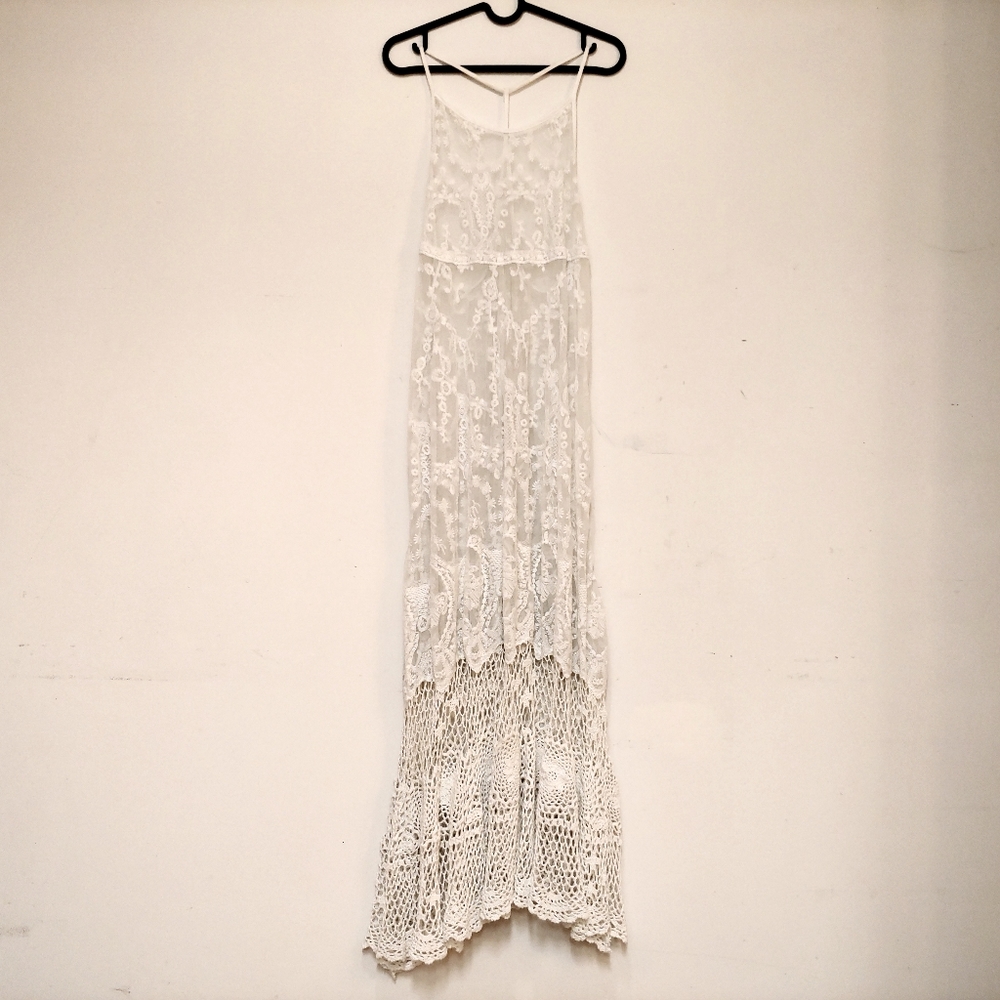 Upcycled sheer lace maxi dress
